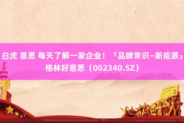 白虎 意思 每天了解一家企业！「品牌常识—新能源」格林好意思（002340.SZ）
