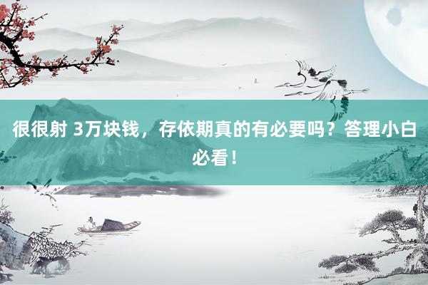 很很射 3万块钱，存依期真的有必要吗？答理小白必看！