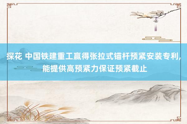 探花 中国铁建重工赢得张拉式锚杆预紧安装专利, 能提供高预紧力保证预紧截止