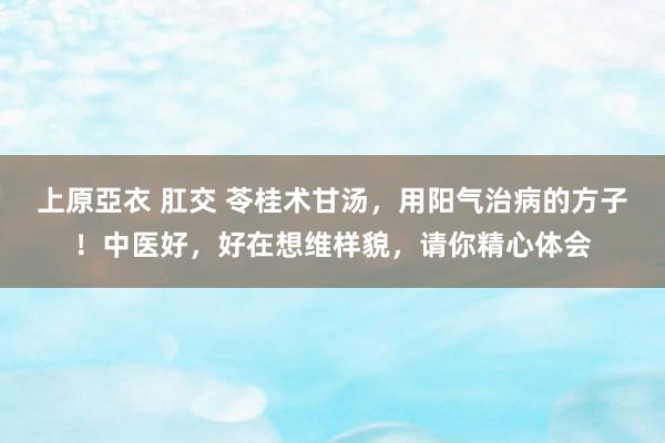上原亞衣 肛交 苓桂术甘汤，用阳气治病的方子！中医好，好在想维样貌，请你精心体会